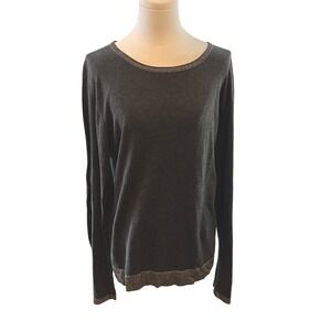 Liz Claiborne XL Gray Sparkle Sweater Silver Trim‎ Y2K Classic Minimalist Chic